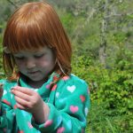 A child inspecting a flower