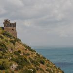 A fort on a steep shoreline