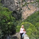 A woman and child on a path